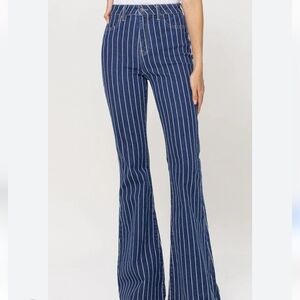 Blue Striped Flare Jeans